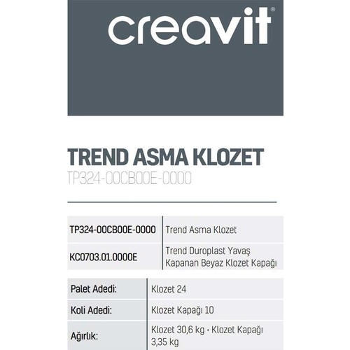 Creavit TP324 Trend Asma Klozet + Trend Duroplast Yavaş Kapanan Klozet Kapağı - Thumbnail